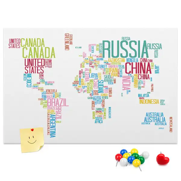 Nástěnka do dětského pokoje Mapa s názvy zemí
