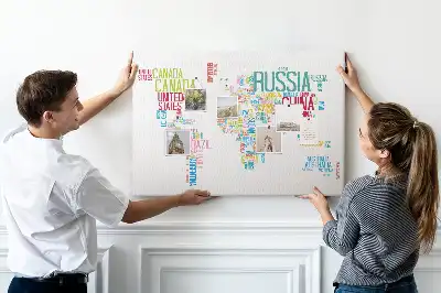Nástěnka do dětského pokoje Mapa s názvy zemí