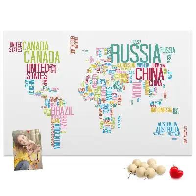 Nástěnka do dětského pokoje Mapa s názvy zemí