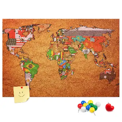 Nástěnka do dětského pokoje Mapa světa s vlajkami