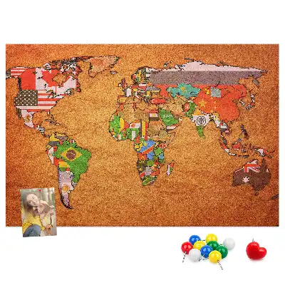 Nástěnka do dětského pokoje Mapa světa s vlajkami