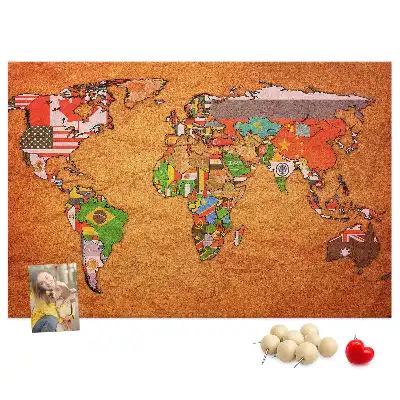 Nástěnka do dětského pokoje Mapa světa s vlajkami