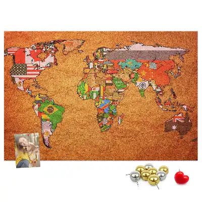 Nástěnka do dětského pokoje Mapa světa s vlajkami