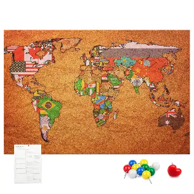 Nástěnka do dětského pokoje Mapa světa s vlajkami