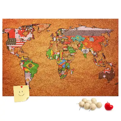 Nástěnka do dětského pokoje Mapa světa s vlajkami