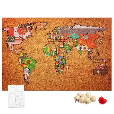 Nástěnka do dětského pokoje Mapa světa s vlajkami