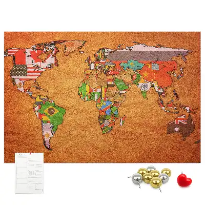 Nástěnka do dětského pokoje Mapa světa s vlajkami