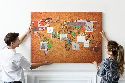 Nástěnka do dětského pokoje Mapa světa s vlajkami