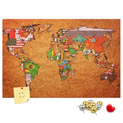 Nástěnka do dětského pokoje Mapa světa s vlajkami