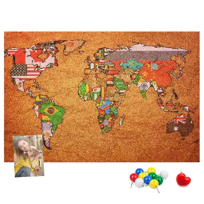 Nástěnka do dětského pokoje Mapa světa s vlajkami