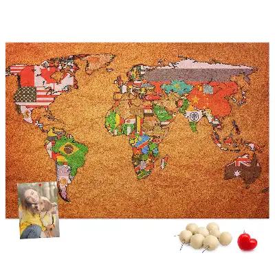 Nástěnka do dětského pokoje Mapa světa s vlajkami