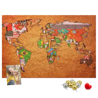 Nástěnka do dětského pokoje Mapa světa s vlajkami