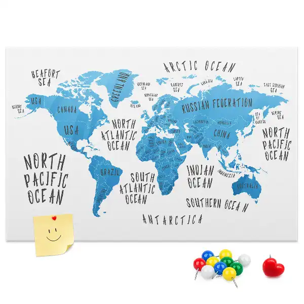 Nástěnka do dětského pokoje Modrá mapa světa