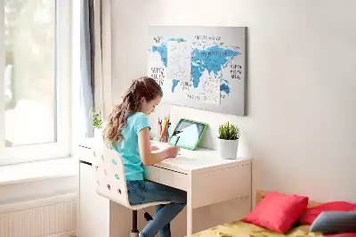 Nástěnka do dětského pokoje Modrá mapa světa