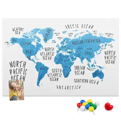 Nástěnka do dětského pokoje Modrá mapa světa