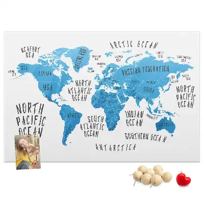 Nástěnka do dětského pokoje Modrá mapa světa