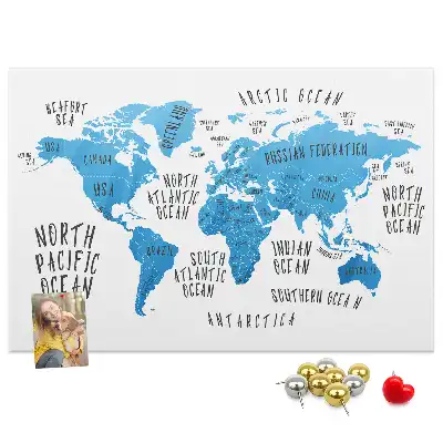 Nástěnka do dětského pokoje Modrá mapa světa