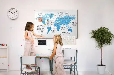 Nástěnka do dětského pokoje Modrá mapa světa