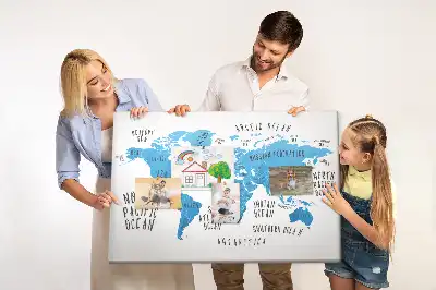 Nástěnka do dětského pokoje Modrá mapa světa