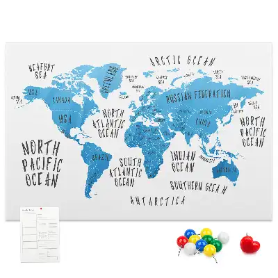 Nástěnka do dětského pokoje Modrá mapa světa