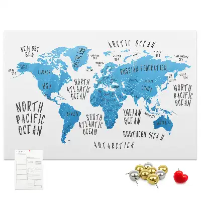 Nástěnka do dětského pokoje Modrá mapa světa