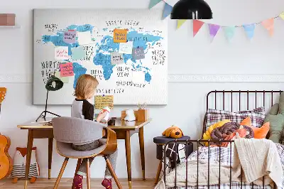 Nástěnka do dětského pokoje Modrá mapa světa