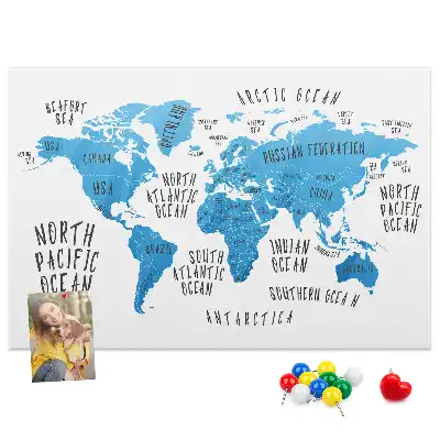 Nástěnka do dětského pokoje Modrá mapa světa