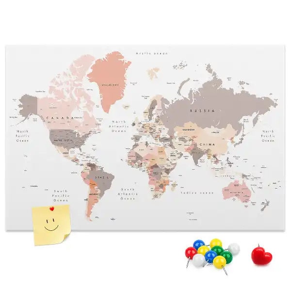 Nástěnka korková Podrobná mapa světa