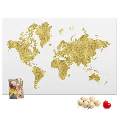 Korková nástěnka se zlatou mapou světa