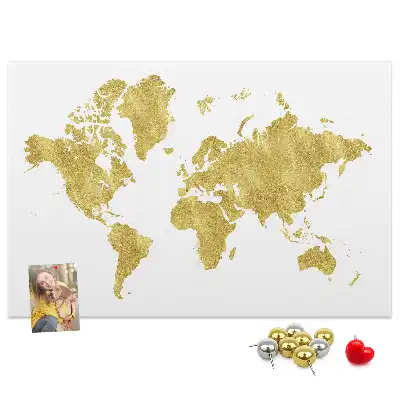 Korková nástěnka se zlatou mapou světa