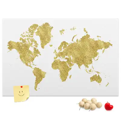 Korková nástěnka se zlatou mapou světa