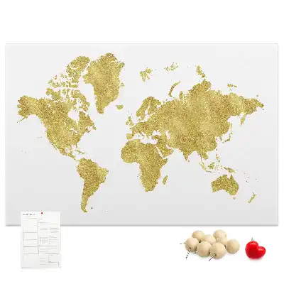 Korková nástěnka se zlatou mapou světa
