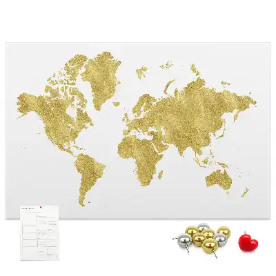 Korková nástěnka se zlatou mapou světa
