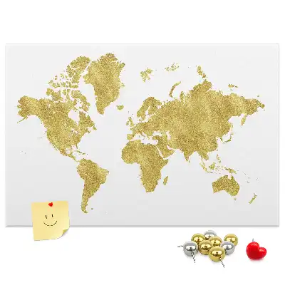Korková nástěnka se zlatou mapou světa