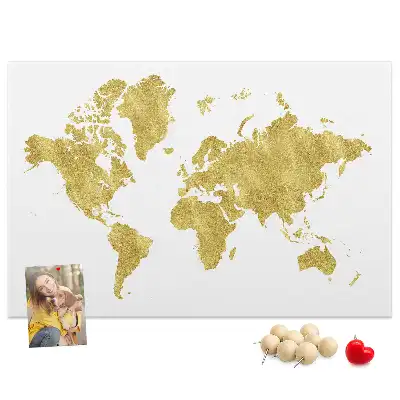 Korková nástěnka se zlatou mapou světa