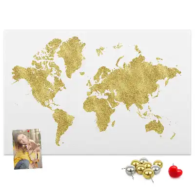 Korková nástěnka se zlatou mapou světa