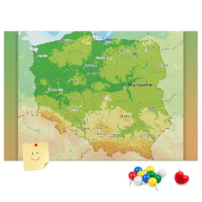 Nástěnka do dětského pokoje s fyzickou mapou Polska