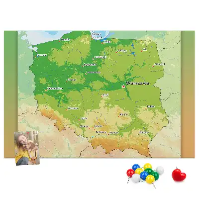 Nástěnka do dětského pokoje Fyzická mapa Polska