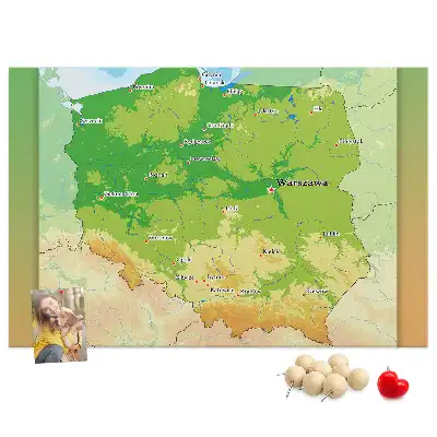 Nástěnka do dětského pokoje Fyzická mapa Polska