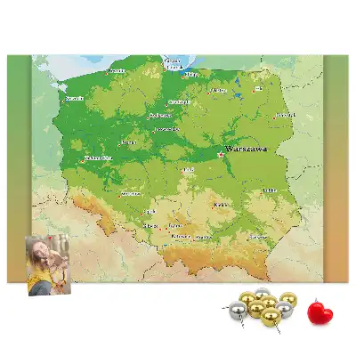 Nástěnka do dětského pokoje Fyzická mapa Polska