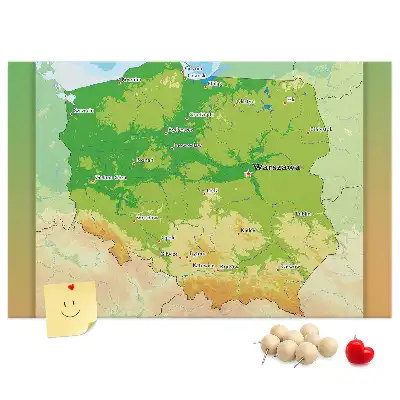 Nástěnka do dětského pokoje Fyzická mapa Polska