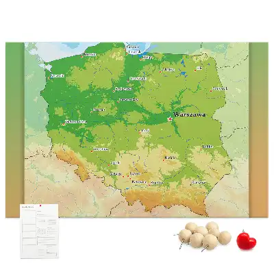 Nástěnka do dětského pokoje Fyzická mapa Polska