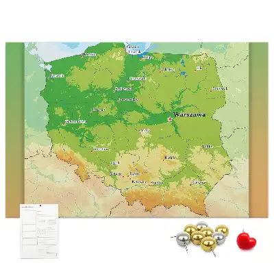 Nástěnka do dětského pokoje Fyzická mapa Polska