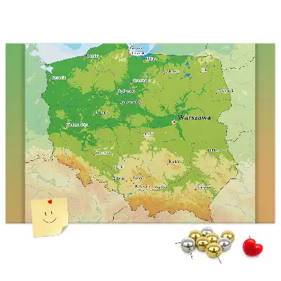 Nástěnka do dětského pokoje Fyzická mapa Polska