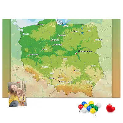 Nástěnka do dětského pokoje Fyzická mapa Polska