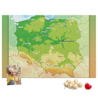 Nástěnka do dětského pokoje Fyzická mapa Polska