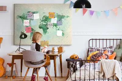 Nástěnka do dětského pokoje Mapa světa s akvarelem