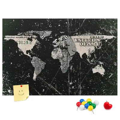 Nástěnka korková Mapa světa s dolary
