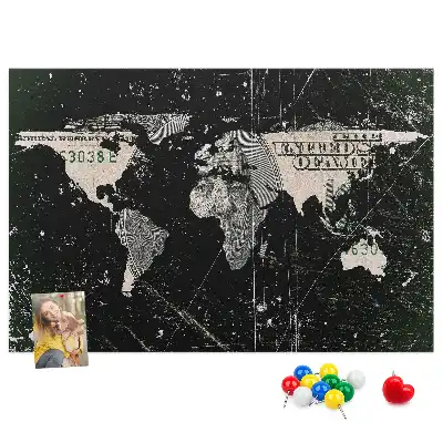 Nástěnka korková Mapa světa s dolary