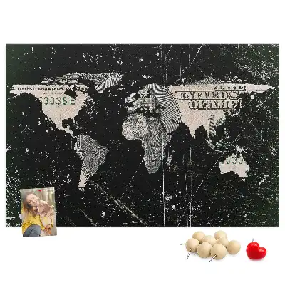 Nástěnka korková Mapa světa s dolary